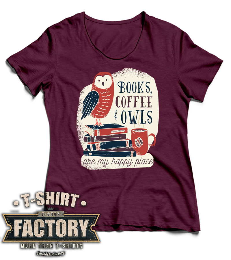 Dámske tričko Books, Coffee & Owls